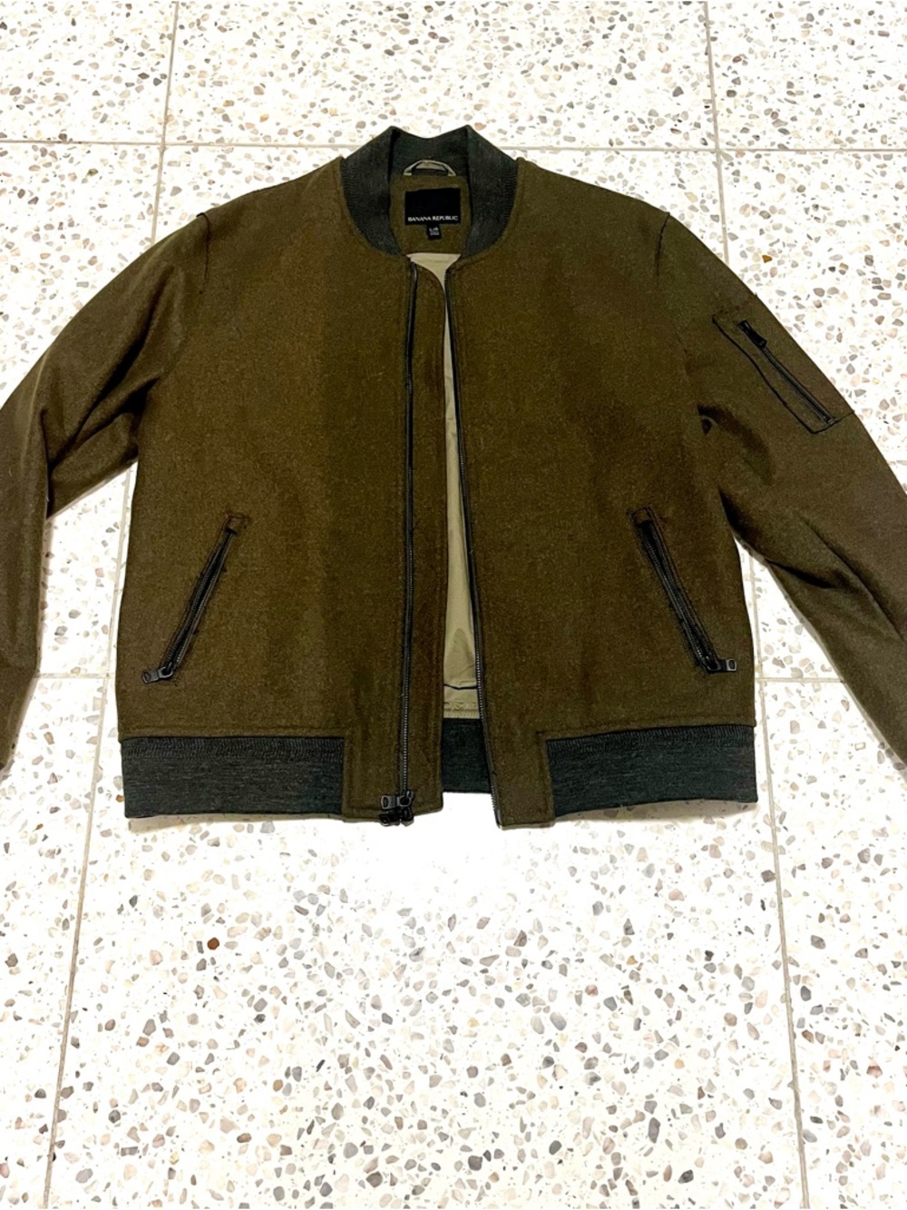 Banana Republic Olive Green Mario Bellucci Italian Wool Bomber Jacket Like New